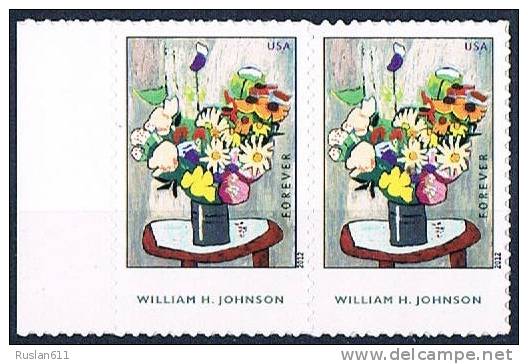 USA 2012 #4653 American Treasures William H. Johnson Forever 0.45c X 2 MNH ** Flowers Painting - Unused Stamps