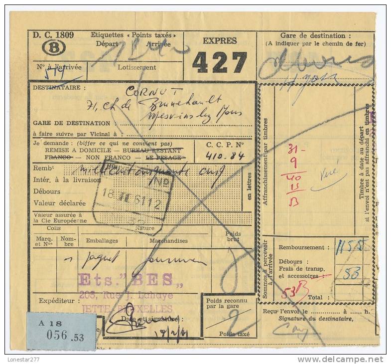 BELGIUM BELGIË BELGIQUE # EPk 302, EPk 315 PARCEL ACCOMPANYING LIST RAILWAY (1961) - Sonstige & Ohne Zuordnung