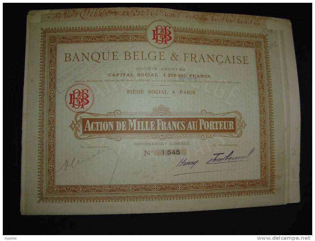 Action"Banque Belge Et Française" Paris Bon état  Bank .       Reste Des Coupons. - Banca & Assicurazione