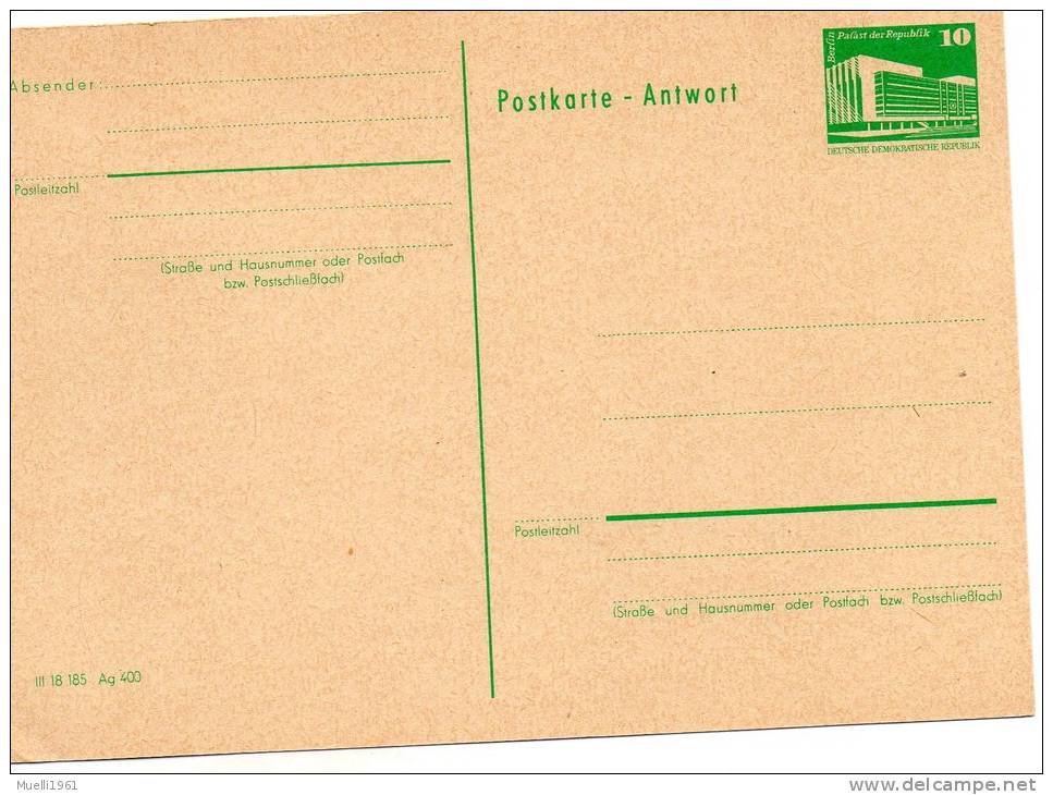 Ganzsache, Postkarte DDR, Ungel. 10Pf. - Postcards - Mint