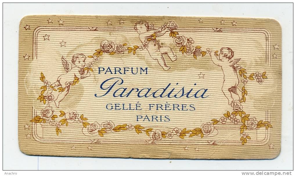 CARTE PARFUM 1900 GELLE  FRERES PARIS  " PARADISIA "  Carte Parfumée  Anges - Anciennes (jusque 1960)