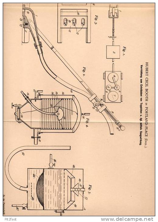 Original Patentschrift - H. Booth In Portland Place , England , 1901 , Staubsauger Für Teppich Und Polstermöbel  !!! - Tools