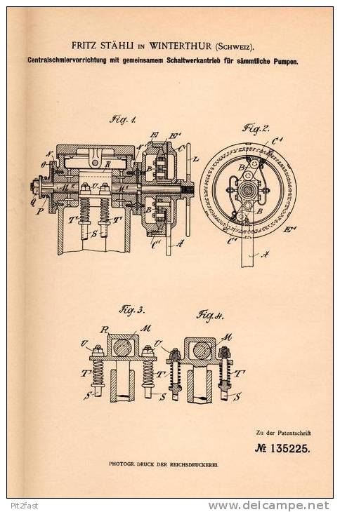 Original Patentschrift - Fritz Stähli In Winterthur , 1901 , Central - Schmierapparat Für Pumpen !!! - Machines