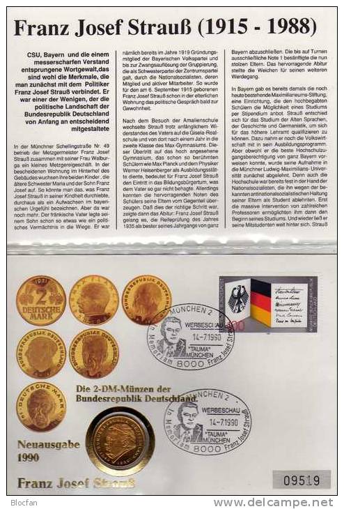 Numisbrief 40 Jahre BRD 1989 Numisletter Bundesbank 2DM In Gold + Deutschland 1421 O 22€ Porträt Strauß Cover Of Germany - 2 Mark
