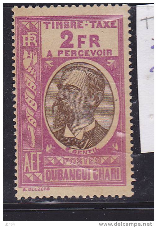 OUBANGUI CHARI N° TAXE N° 21 2F VIOLET ET BRUN GOUVERNEUR EMILE GENTIL ADHÉRENCES - Other & Unclassified