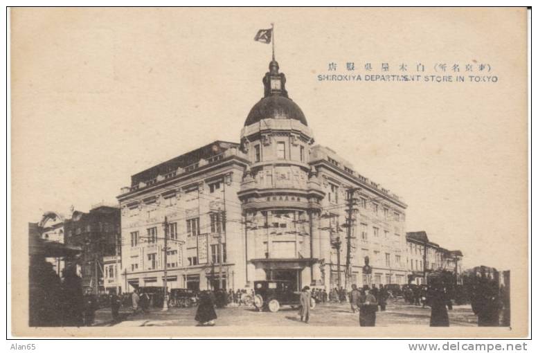 Tokyo Japan, Shirokiya Department Store Exterior View Street Scene, Auto, C1910s/20s Vintage Postcard - Tokio