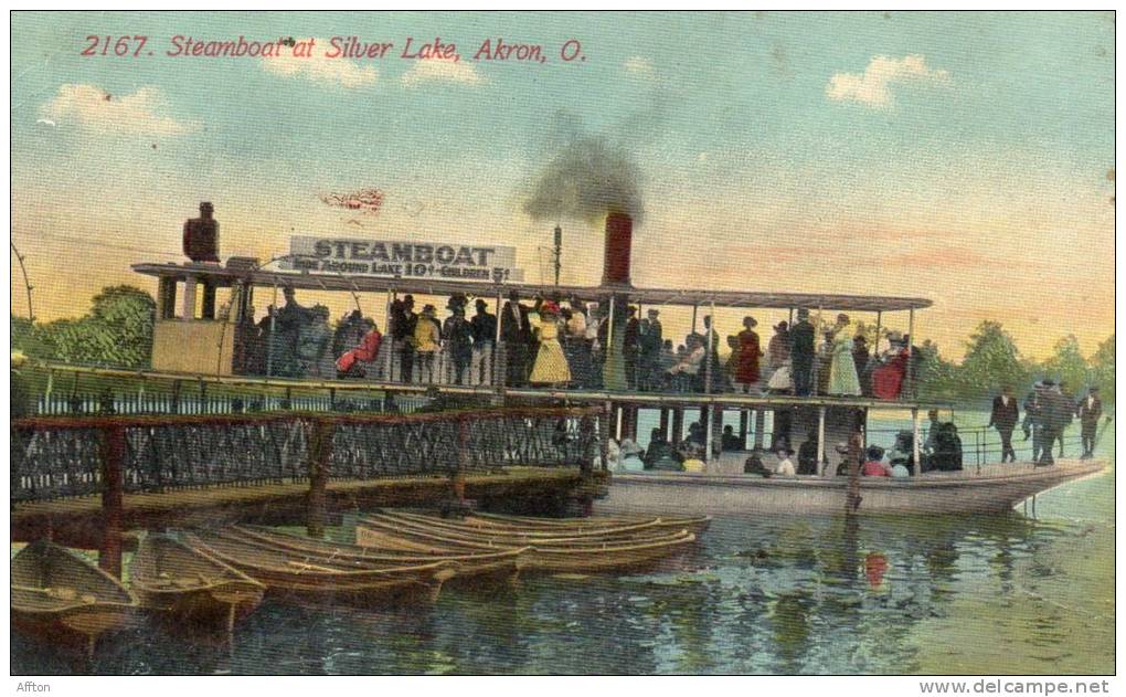 Akron OH Steamboat & Dock At Silver Lake 1910 Postcard - Akron