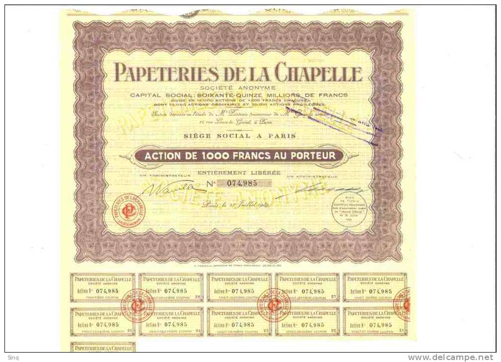 Papeteries De La Chapelle 28 Juillet 1939 - Other & Unclassified