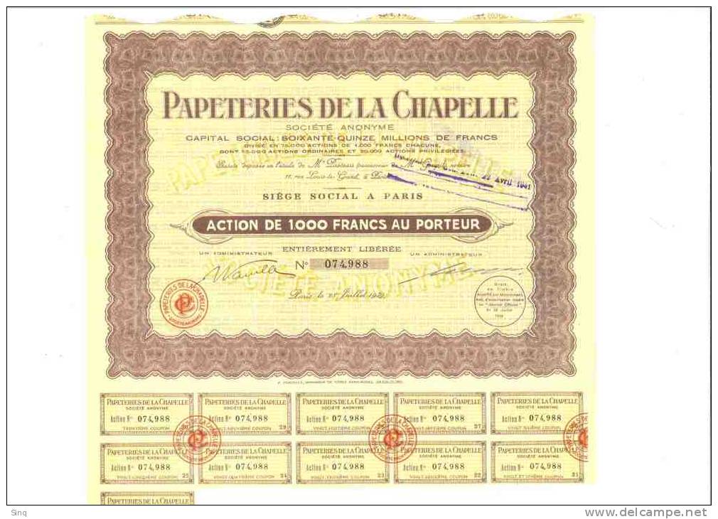 Papeteries De La Chapelle 28 Juillet 1939 - Other & Unclassified