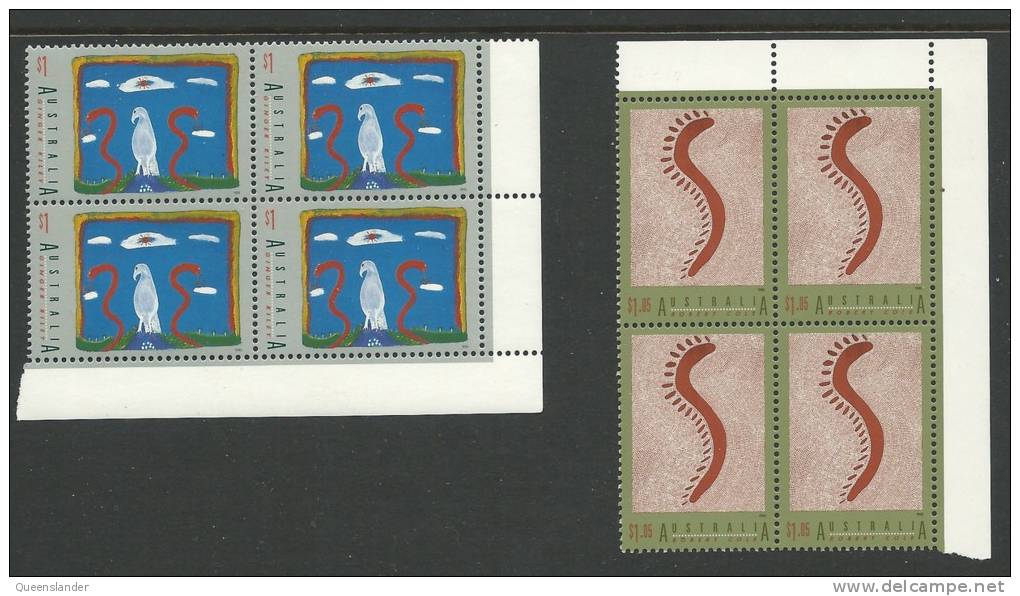 1993 International Year Of Indigenous People Aboriginal Art Set Of 4 In Blocks Of 4 Stamps Complete Mint Unhinged Gum - Blocks & Sheetlets