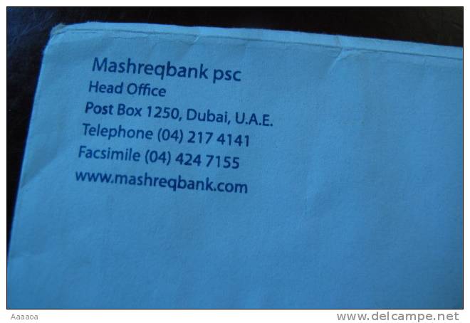 DA - UAE United Arab Emirates 2010s Postage Paid Cover, Postal Stationery, Eagle, Mashreq Bank - Emiratos Árabes Unidos