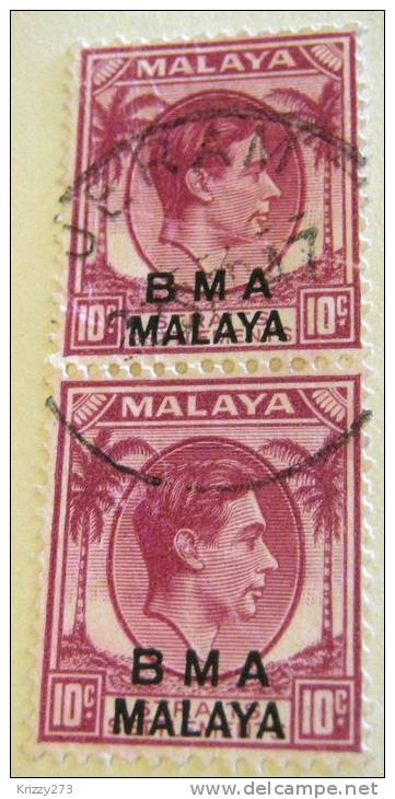 Malaya 1948 King George VI Overprinted BMA 10c Pair - Used - Malaya (British Military Administration)