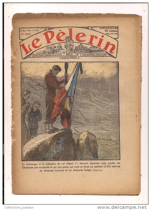 ###Revue Illustrée, Le Pélerin, N°2972 Du 11/03/1934, Hommage à La Mémoire Du Roi Albert 1er..., Frais Fr: 1,95€ - 1900 - 1949