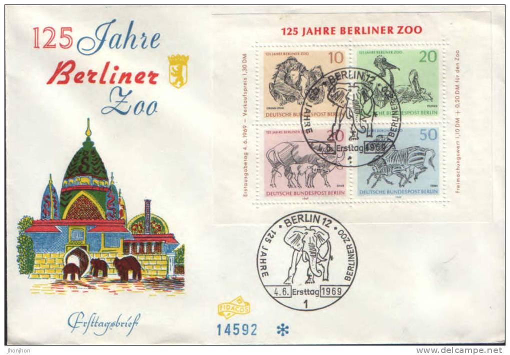 Germany (Berlin)-Envelope Occasionally 1969-125 Years Berlin Zoo-elephant;éléphant;Elefanten - Elefanten
