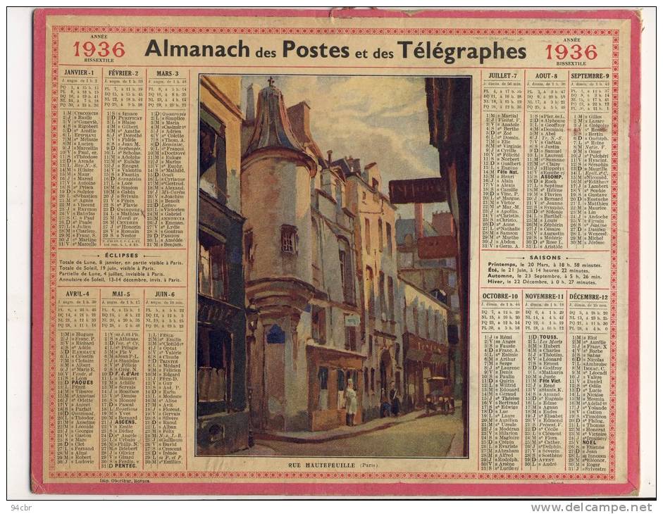ALMANACH  DES POSTES ET DES TELEGRAPHES( 1936) Rue Hautefeuille Paris - Big : 1921-40