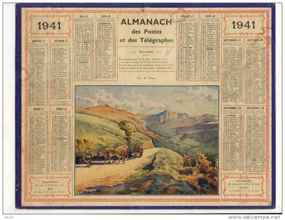 ALMANACH  DES POSTES ET DES TELEGRAPHES( 1941)   Puy De Sancy - Big : 1941-60