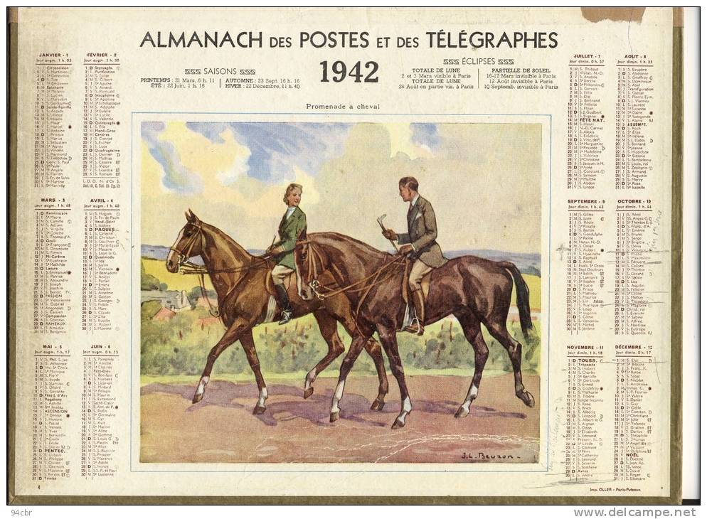 ALMANACH  DES POSTES ET DES TELEGRAPHES( 1942)   Promenade A Cheval - Big : 1941-60