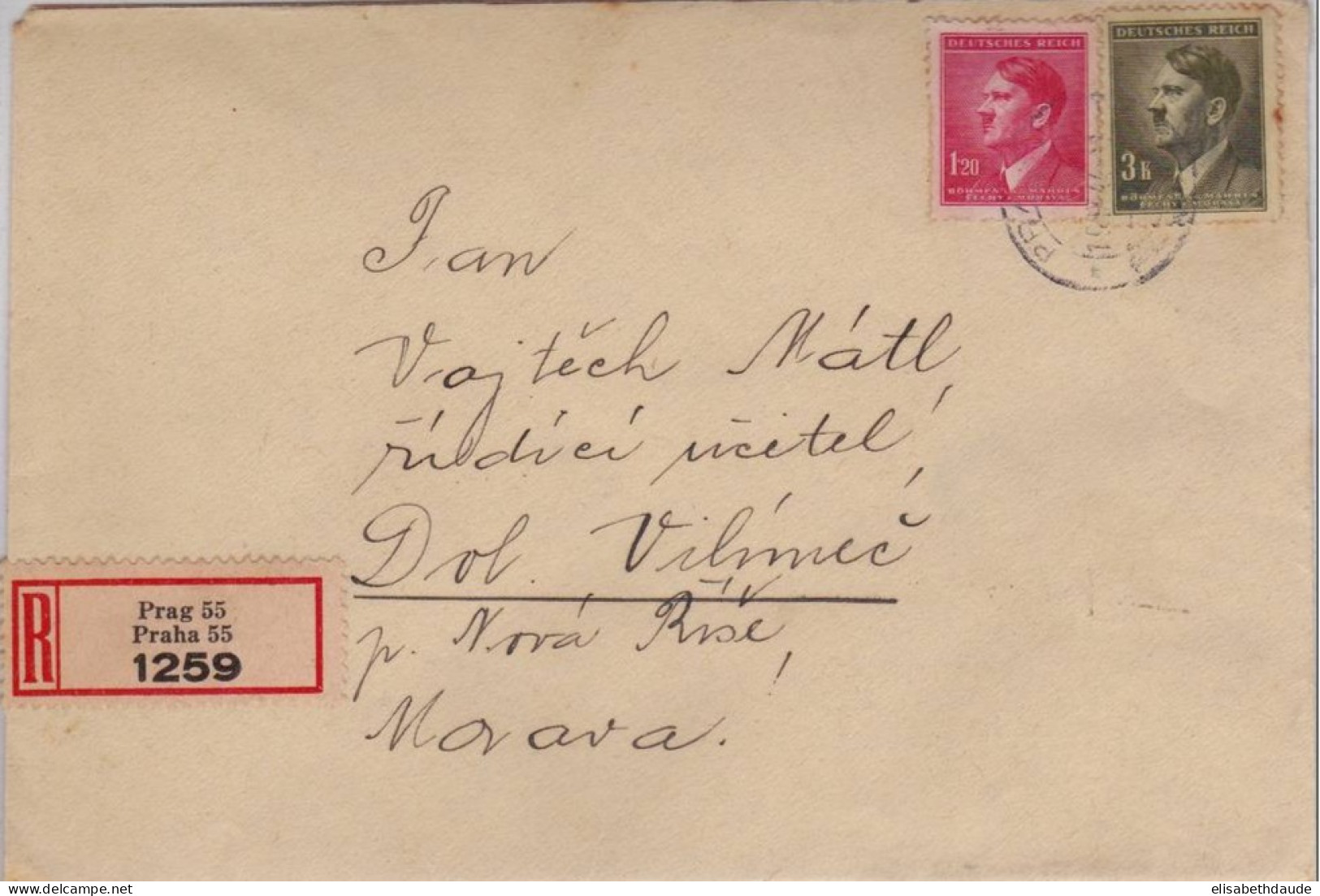 BÖHMEN UND MÄHREN - 1944 - ENVELOPPE RECOMMANDEE De PRAGUE Avec VIGNETTES AU DOS - Briefe U. Dokumente