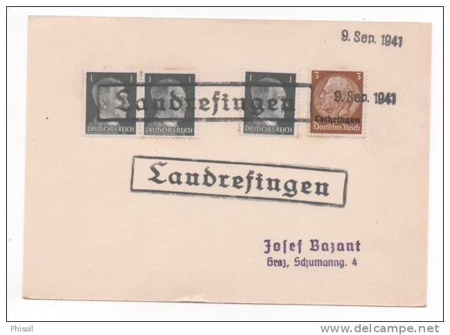 Lot 790: Cachet Provisoire Loudrefingen (Loudrefing) Sur TP Allemand Surchargé Lothringen Du 09.09.1941 - Other & Unclassified