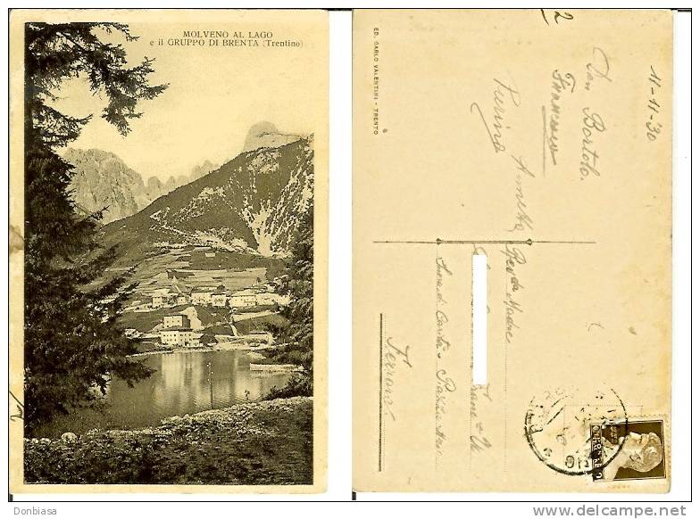 Molveno (Trento): Molveno Al Lago E Il Gruppo Di Brenta. Cartolina Fp Viaggiata 1930 - Trento