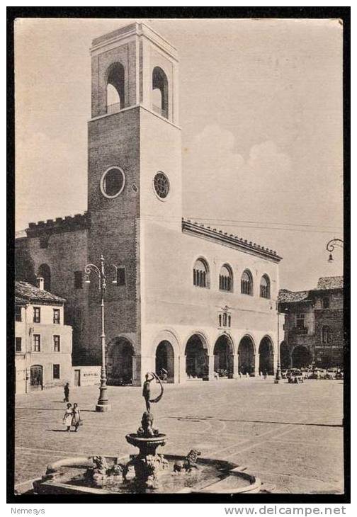 SPL 1957 FANO PIAZZA E PALAZZO DELLA RAGIONE FG V 2 SCAN ANNULLO ANIMATA MANIFESTO BENIAMINO GIGLI - Fano