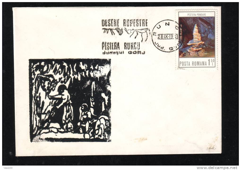 CAVE GROTE DRAWING,SPECIAL COVER RARE OBITERATION CAVE RUNCA 1981 ROMANIA - Vor- Und Frühgeschichte