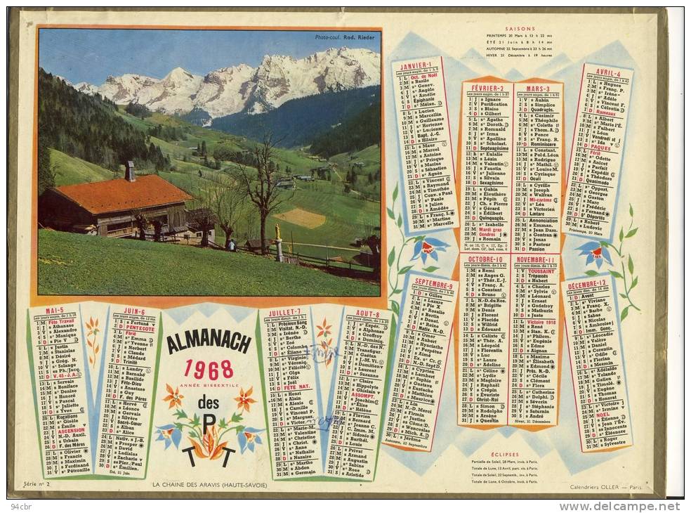 ALMANACH  DES POSTES ET DES TELEGRAPHES(   1968 La Chaine Des Aravis - Grand Format : 1961-70