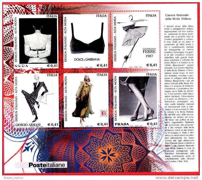 Nuovo - MNH - ITALIA - 2002  - BF - Design Italiano - 6 × 0,41 (€) • Creazioni Della Moda Italiana - Blocks & Sheetlets