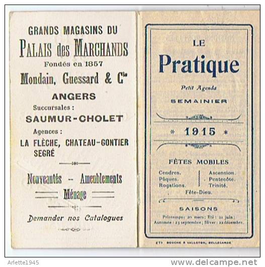 LE PRATIQUE Petit Agenda SEMAINIER MAGASINS PALAIS Des MARCHANDS 1915 - Formato Piccolo : 1901-20