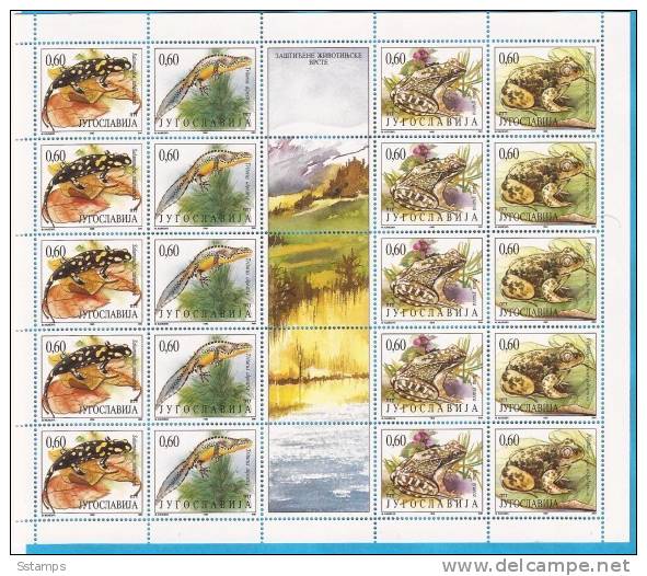 1995X  2707-10  JUGOSLAVIJA FAUNA RANE  Amphibians  PROTECTION NATURA  5  STRIPS  MNH - Araignées