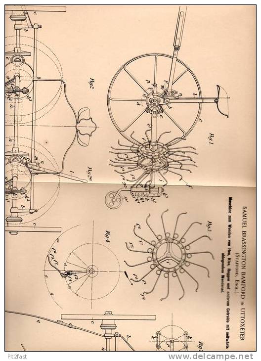 Original Patentschrift - S. Bamford In Uttoxeter , England , 1901 , Maschine Für Heu , Klee Und Getreide , Heuwender !!! - Tools