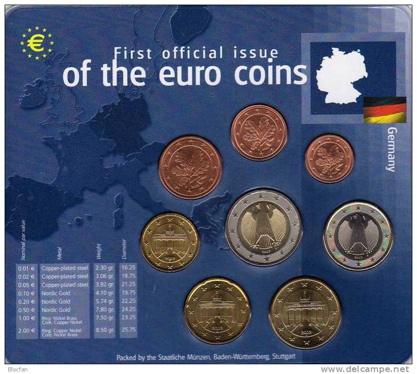 EURO-Einführung Deutschland 2002 Prägeanstalt F Stg 25€ Stempelglanz Der Staatlichen Münze Stuttgart Set Coin Of Germany - Münz- Und Jahressets