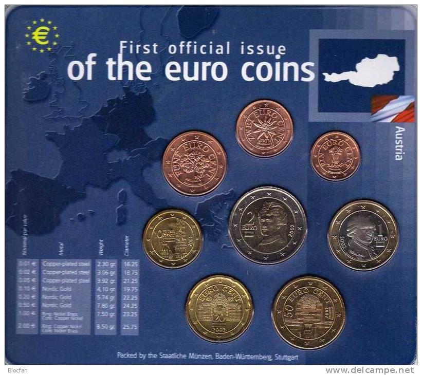 EURO-Einführung Österreich 2002 Stg 25€ Stempelglanz Der Staatlichen Münze Stuttgart Set Coin Of Germany - Oesterreich