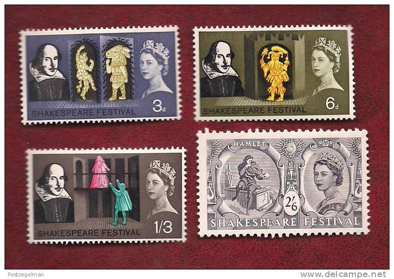 UK 1964  Mint Hinged Stamp(s)  Elizabeth II  Shakespear Nrs. 366=379 4 Values Only) - Unused Stamps