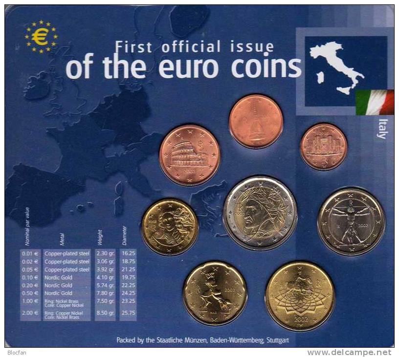 EURO-Einführung Italien Italy 2002 Stg 25€ Stempelglanz Der Staatlichen Münze Stuttgart Set Coin Of Germany - Italien