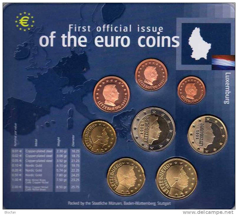 EURO-Einführung Luxemburg 2002 Stg 25€ Stempelglanz Der Staatlichen Münze Stuttgart Set Coin Of Germany - Luxemburgo