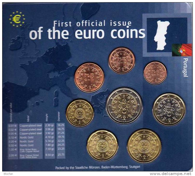 EURO-Einführung Portugal 2002 Stg 25€ Stempelglanz Der Staatlichen Münze Stuttgart Set Coin Of Germany - Portugal