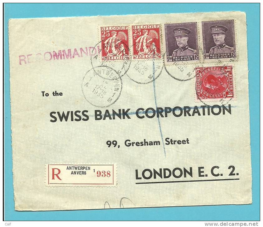 319+339+403 Op Brief Aangetekend Met Stempel ANTWERPEN Naar London (G.B.) - 1932 Ceres And Mercurius