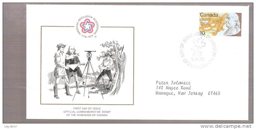 FDC Franklin And Map Of North America - 1971-1980
