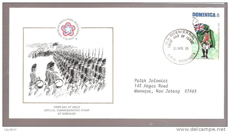 FDC British Ensign With Regimental Colour 1976  - American Bicentennial - Dominica (...-1978)