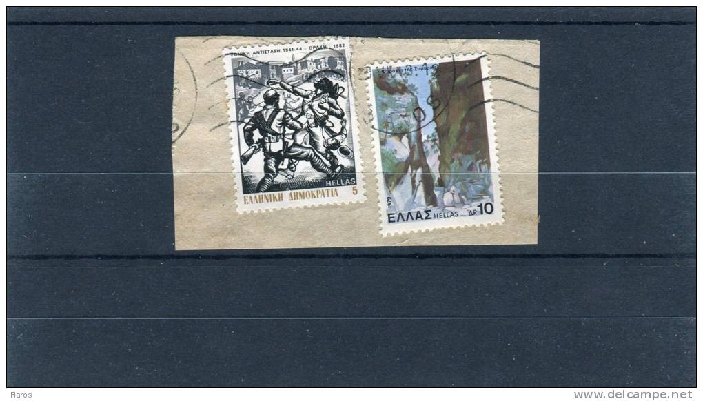 Greece- "Resistance In Thrace" & "Samaria Gorge" Stamps On Fragment W/ Bilingual "NAXOS (Cyclades)" [29.7.1983] Postmark - Marcophilie - EMA (Empreintes Machines)