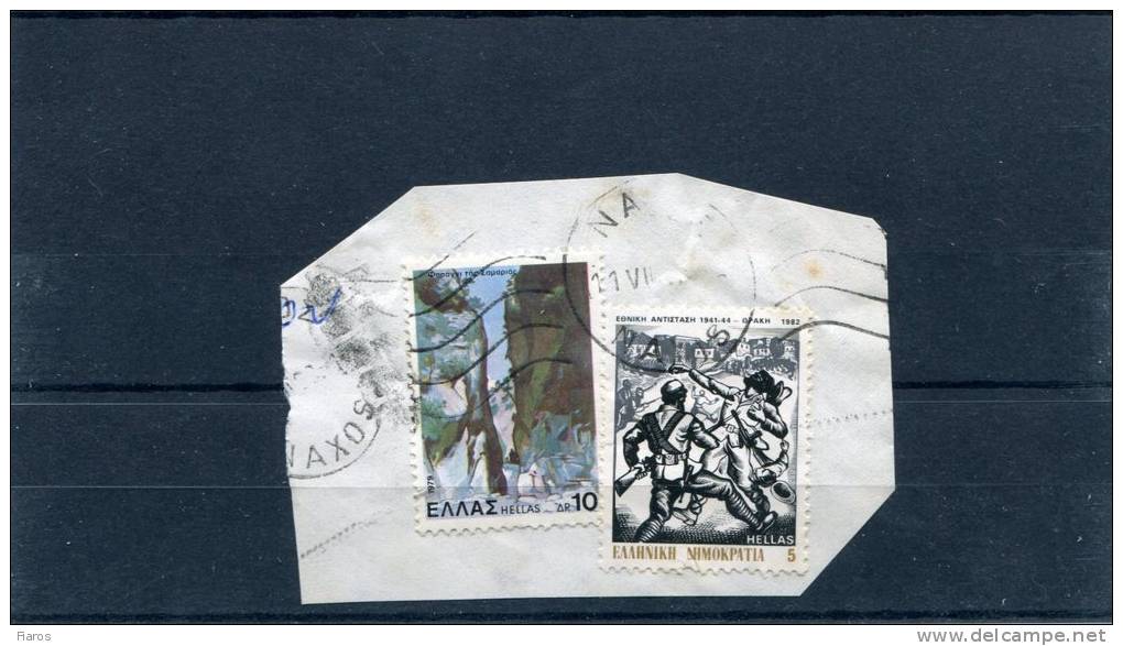 Greece- "Resistance In Thrace" & "Samaria Gorge" Stamps On Fragment W/ Bilingual "NAXOS (Cyclades)" [11.8.1983] Postmark - Postmarks - EMA (Printer Machine)