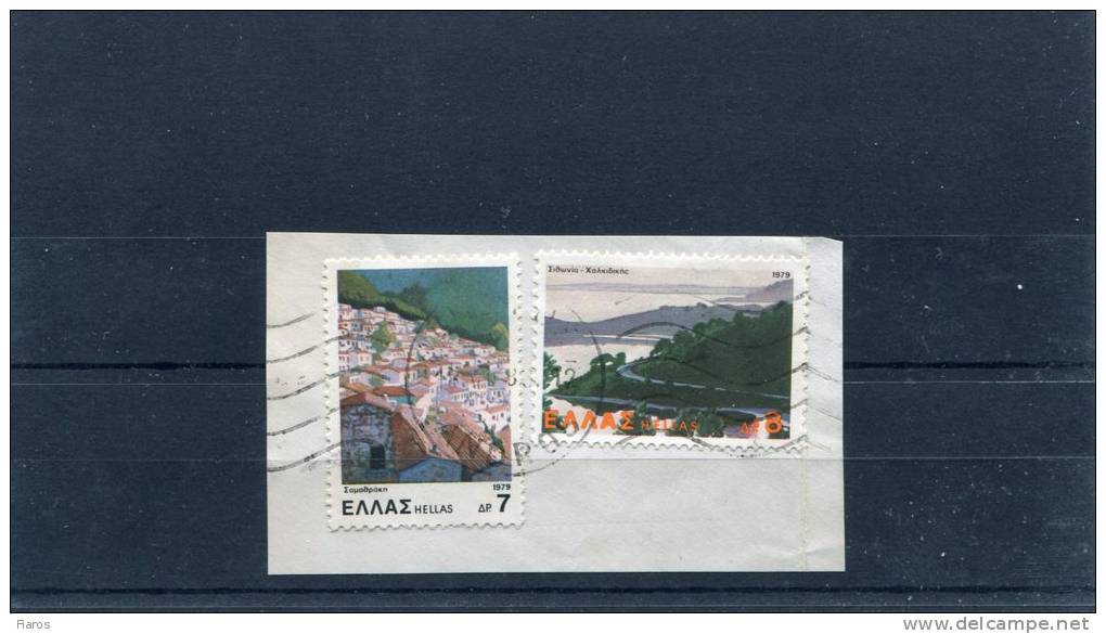 Greece- "Samothrace" & "Sithonia-Chalkidiki" Stamps On Fragment With Bilingual "ANDROS (Cyclades)" [18.7.1983] Postmark - Marcophilie - EMA (Empreintes Machines)