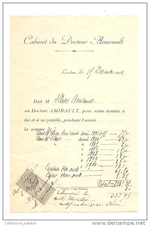 Facture, Cabinet Du Dr Amirault - 1903 - Frais De Port : € 1.55 - Autres & Non Classés