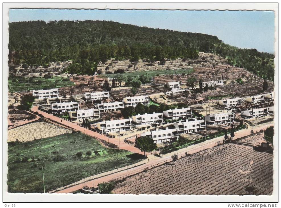 CPSM COLORISEE EN AVION AU DESSUS DE... LORGUES, VUE AERIENNE SUR LA CITE EDF E.D.F. , VAR 83 - Lorgues