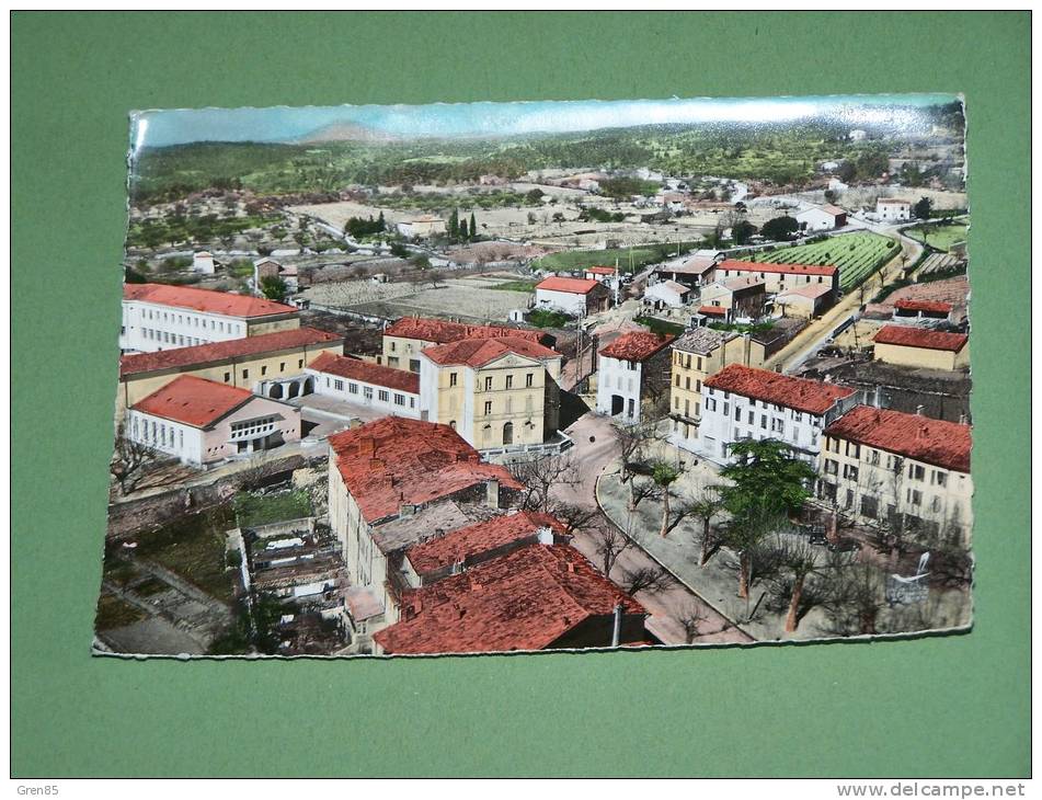 CPSM COLORISEE EN AVION AU DESSUS DE... LORGUES, VUE AERIENNE SUR L´ANCIEN ET LE NOUVEAU COLLEGE, VAR 83 - Lorgues