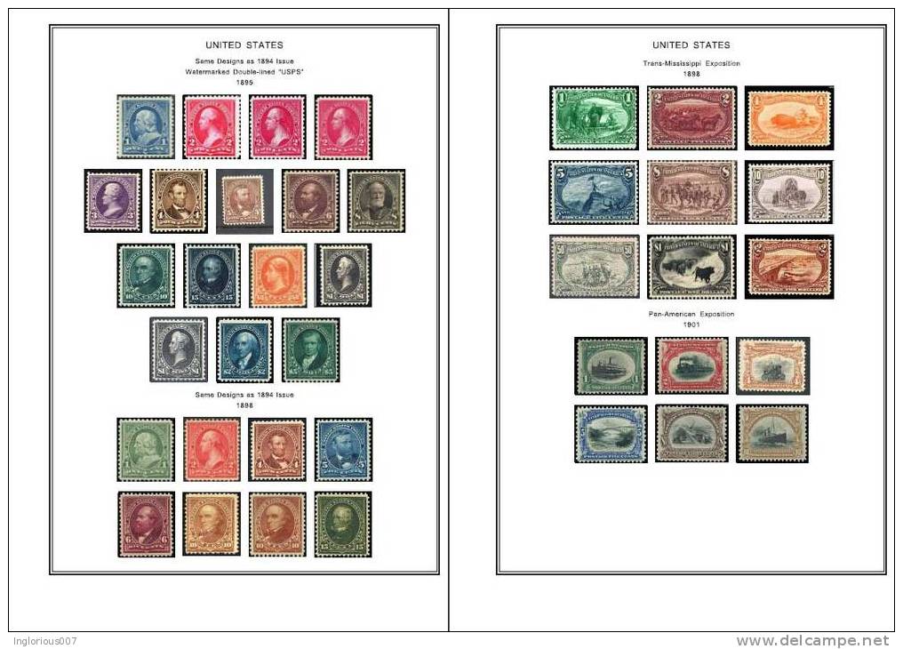 UNITED STATES AMERICA STAMP ALBUM PAGES 1847-2011 (539 Color Illustrated Pages) - Inglese