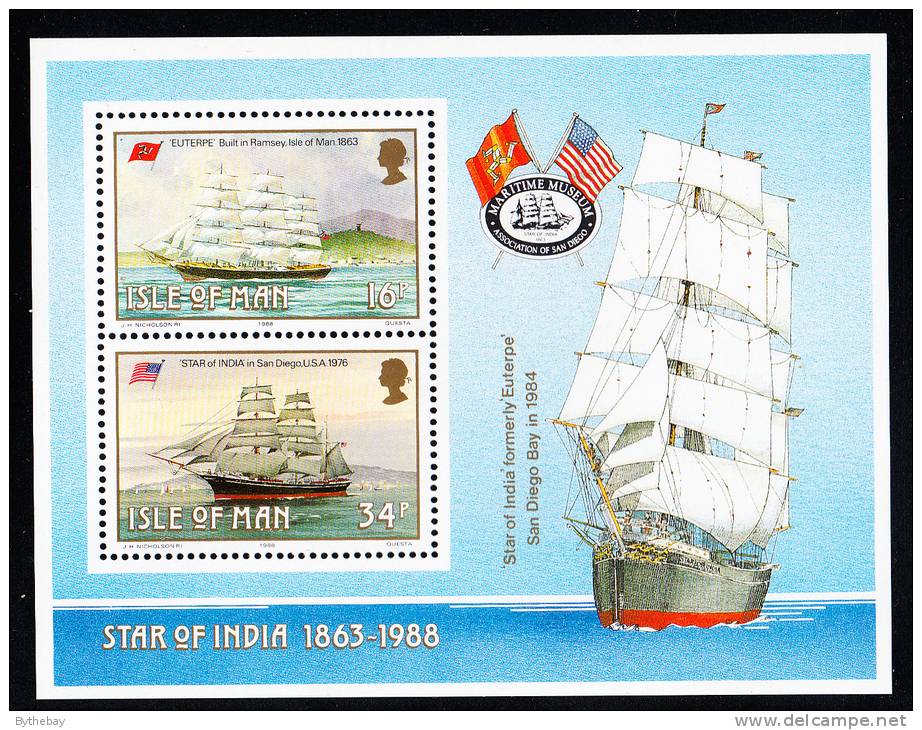 Isle Of Man MNH Scott #370a Souvenir Sheet Of 2 ´Euterpe´, ´Star Of India´ Sailing Ships Built On Isle - Man (Ile De)