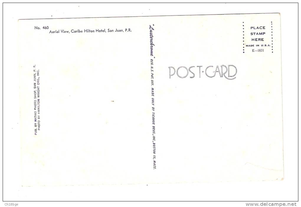 CPA - Puerto Rico : San Juan : Aerial View Caribe Hilton Hôtel ( Vue Aérienne Hotel Caribe Hilton) - Puerto Rico