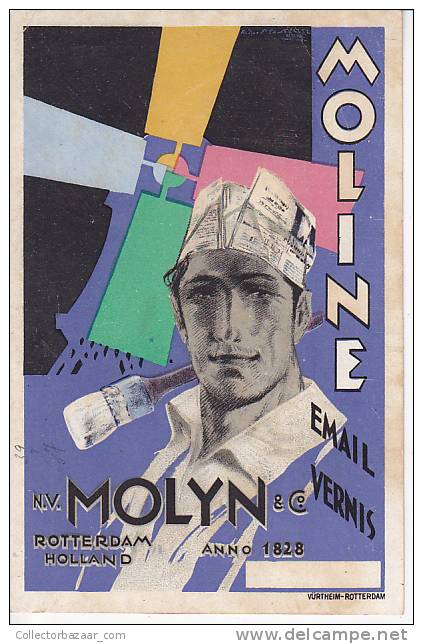Netherlands Original Rare Blotter Advertising Moline Molyn Ca1930 Expresionist School Design [WIN3_235] - Farben & Lacke